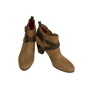 Tommy Hilfiger Boots Booties Vegan Suede Straps Stacked Heel NWOT Size 9